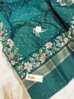 Phoolkanwal (saree) - Blush in blooms - Bottle green - Image 4