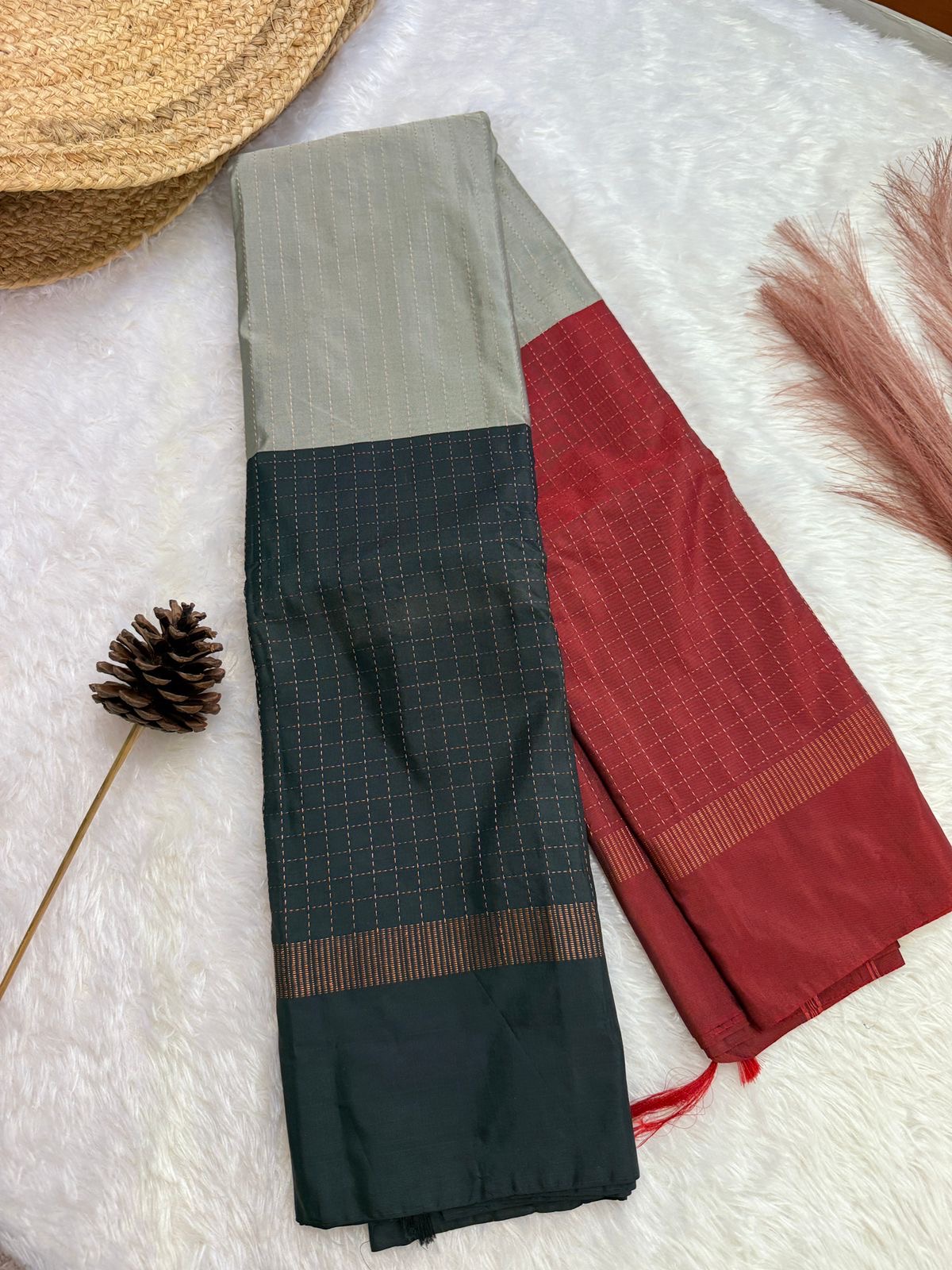 6cd0606d-2fc1-4c5e-8eb8-97a780304b80 Tricolored semi silk saree - 002 - Image 1