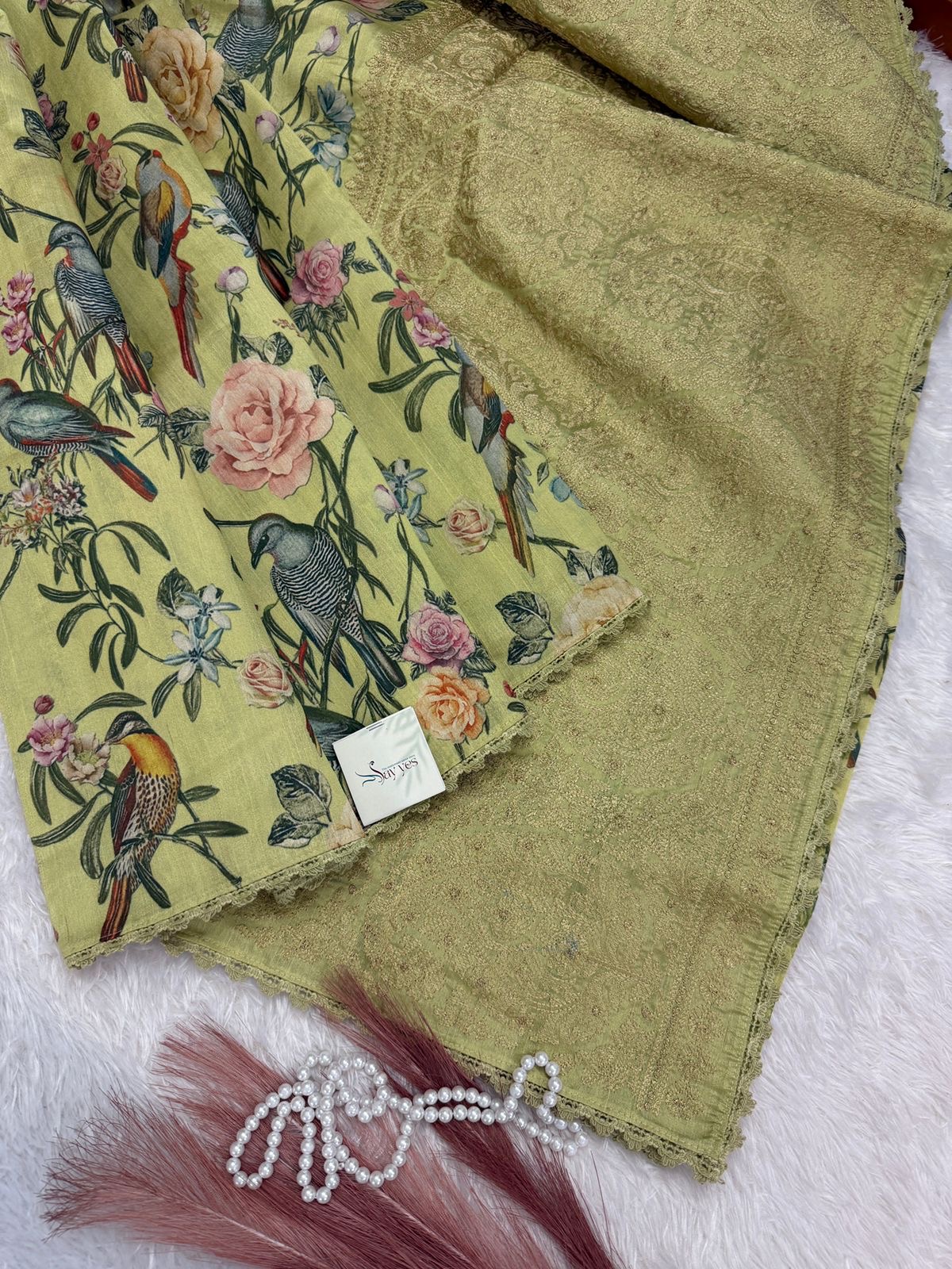 9e3d0a50-09b9-46f0-935c-e5cd752ffc82 Gulmohar Gatha (saree) - Tale of blossoms - Lime - Image 1