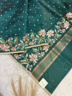 Phoolkanwal (saree) - Blush in blooms - Bottle green - Image 2