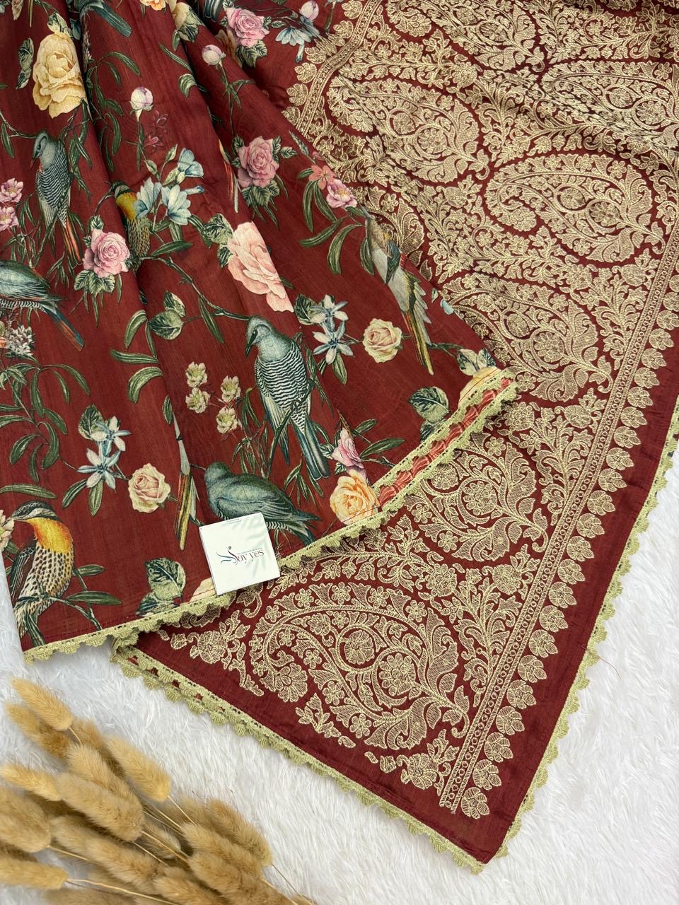 c1d681ac-dc7c-458d-b940-cf308a6aba06 Gulmohar Gatha (saree) - Tale of blossoms - Maroon - Image 1