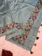 Cross stitch on Tussar silk in Ice blue - Image 2