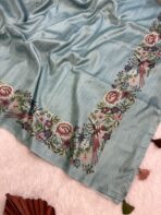 Cross stitch on Tussar silk in Ice blue - Image 4