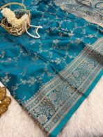 Suchitra (semi silk saree) - Rama blue - Image 3