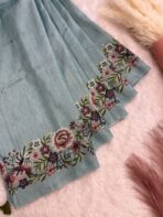 Cross stitch on Tussar silk in Ice blue - Image 3