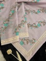 Baby pink Kota silk saree with florals embroidered