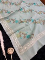 Light blue Kota silk saree with florals embroidered - Image 2