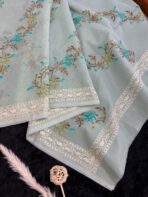 Light blue Kota silk saree with florals embroidered
