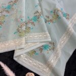 Light blue Kota silk saree with florals embroidered