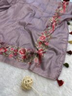 Cross stitch on Tussar silk in Mauve - Image 3