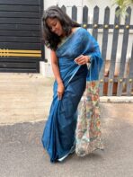 Chanderi cotton with Kalamkari - Indigo - Image 5