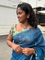 Chanderi cotton with Kalamkari - Indigo - Image 3