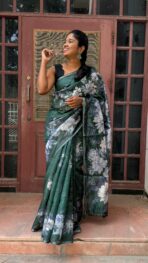 Janet (Semi-silk blend saree) - Bottle green