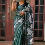 Janet (Semi-silk blend saree) - Bottle green