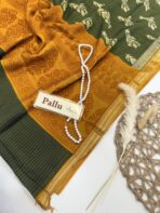 Jessi (Mul chanderi saree) - Olive & Mustard - Image 2
