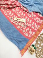Jessi (Mul chanderi saree) - Ice blue & Coral - Image 2