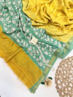 Jessi (Mul chanderi saree) - Sunshine & Turquoise
