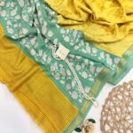 Jessi (Mul chanderi saree) - Sunshine & Turquoise