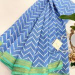 Jessi (Mul chanderi saree) - True blue & Turqoise