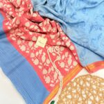 Jessi (Mul chanderi saree) - Ice blue & Coral