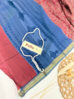 Jessi (Bandini Mul chanderi saree) - Coral & Ice blue - Image 2