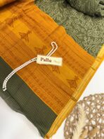 Jessi (Bandini Mul chanderi saree) - Olive & Mustard - Image 2