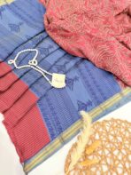 Jessi (Bandini Mul chanderi saree) - Coral & Ice blue