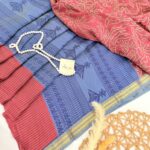 Jessi (Bandini Mul chanderi saree) - Coral & Ice blue