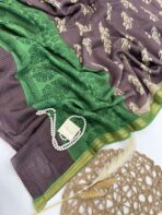 Jessi (Mul chanderi saree) - Eggplant & Green