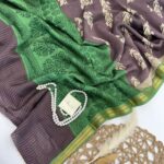Jessi (Mul chanderi saree) - Eggplant & Green