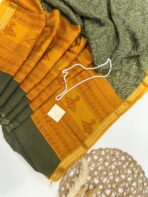 Jessi (Bandini Mul chanderi saree) - Olive & Mustard