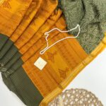 Jessi (Bandini Mul chanderi saree) - Olive & Mustard