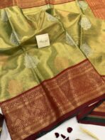 Dakshayini (Kancheevaram soft silk)- Pista Green & Maroon - Image 2