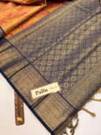 Chandrika (Kancheevaram tissue silk) - Golden peach & Navy - Image 5