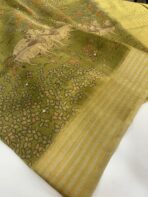 Kushi (Banarasi tissue silk) - Olive green - Image 3