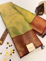 Chandrika (Kancheevaram tissue silk) - Pista green & Maroon - Image 3