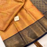 Chandrika (Kancheevaram tissue silk) - Golden peach & Navy