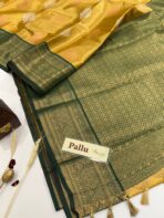 Dakshayini (Kancheevaram soft silk)- Mango yellow & Bottle green - Image 5