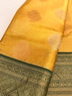 Dakshayini (Kancheevaram soft silk)- Mango yellow & Bottle green - Image 2