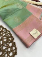 Thaaragai (Semi silk saree) - Mint & Ice pink - Image 3