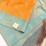 Thaaragai (Semi silk saree) - Tangerine & Ice blue