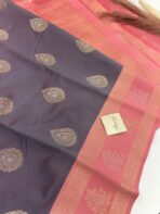 Thaaragai (Semi silk saree) - Deep plum & Coral - Image 2