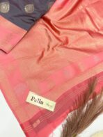 Thaaragai (Semi silk saree) - Deep plum & Coral - Image 4