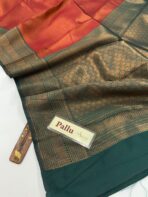 Aurelia (Soft tissue silk) - Red & Bottle green - Image 4