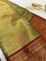Dakshayini (Kancheevaram soft silk)- Pista Green & Maroon - Image 3