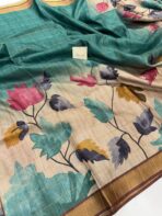 Maple leaves (Chanderi silk) - True blue - Image 2