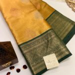Dakshayini (Kancheevaram soft silk)- Mango yellow & Bottle green