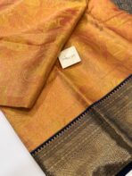 Chandrika (Kancheevaram tissue silk) - Golden peach & Navy - Image 4