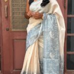 Navya (Flamingos on silk) - Blue