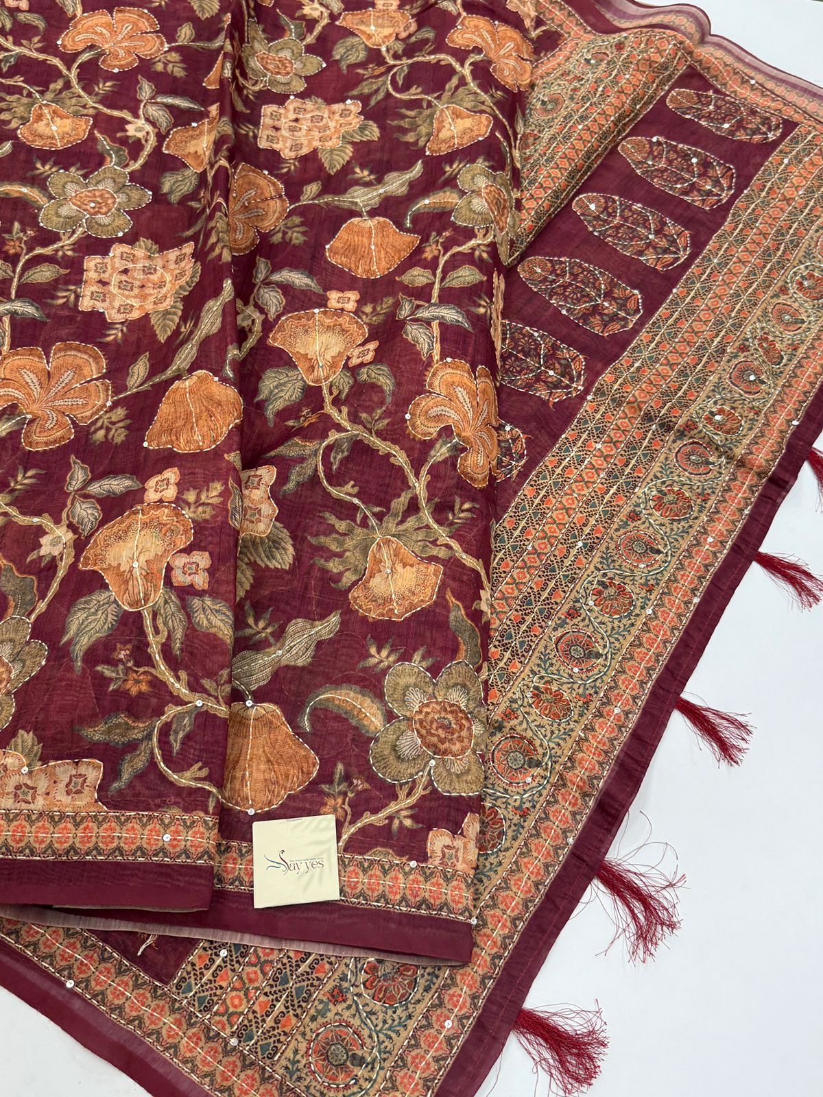 4de4c055-946b-4309-b071-2e70ba746769 Monica (Katha embroidered Chanderi) - Maroon - Image 1